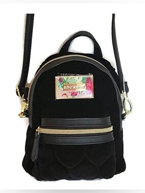 Betsey Johnson Small Black Mini Backpack Crossbody Bag